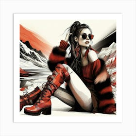 Sexy Girl In Red Boots Art Print