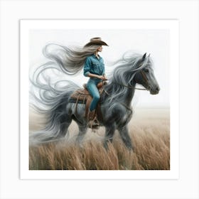 Cowgirl Riding Horse 1 Art Print