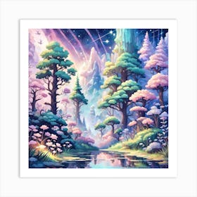 A Fantasy Forest With Twinkling Stars In Pastel Tone Square Composition 50 Art Print