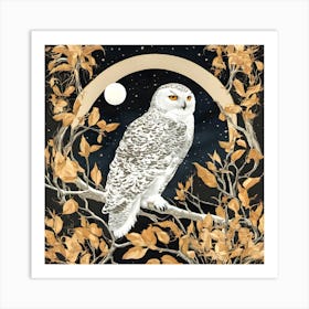 Snowy Owl On A Branch Art Print