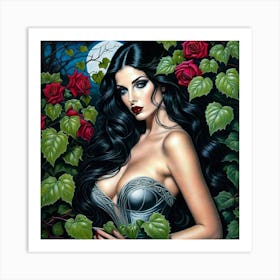 Sexy Woman With Roses Art Print