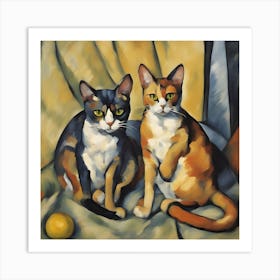 Cats On A Sofa Modern Art Cezanne Inspired Art Print