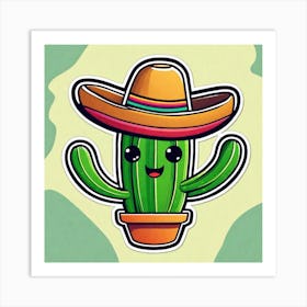 Mexico Cactus With Mexican Hat Sticker 2d Cute Fantasy Dreamy Vector Illustration 2d Flat Cen (13) Art Print