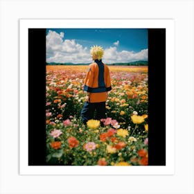 Happy Naruto In A Beautiful Field Of Flowers (1) Art Print