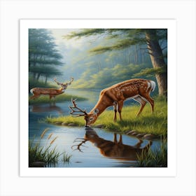 Deer By The Water Art Print