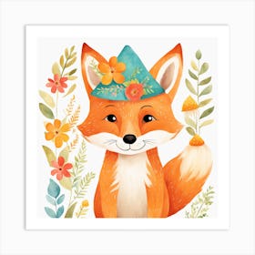 Floral Baby Fox Nursery Illustration (13) Art Print