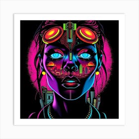 Neon Girl With Goggles Art Print