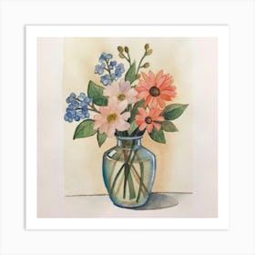 Bouquet of flowers inside a vase. Abstract artistic drawing 16 Art Print