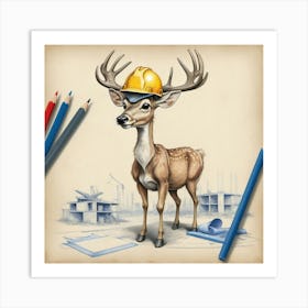 Deer With Hard Hat 1 Art Print