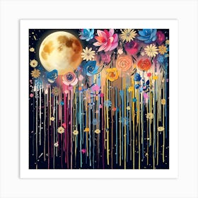 Moon And Flowers Art Print