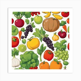 Seamless Pattern Of Fruits And Vegetables Art Print