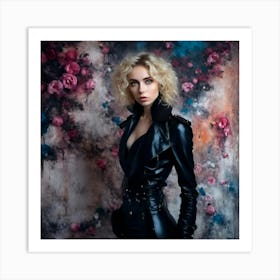 Beautiful Young Woman In Black Leather Art Print