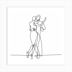 Continuous Line Drawing Of A Couple Dancing 2 Art Print