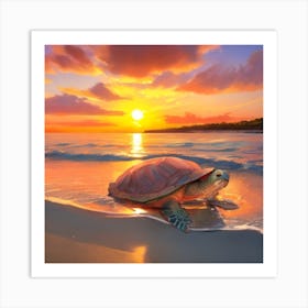 Turtle At Sunset Art Print