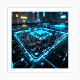 Geometric Ai Interface Neural Connections Glowing In Neon Blue Intricate Circuitry Design Hologra (6) Poster