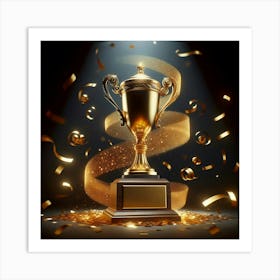 Golden Trophy With Confetti Art Print