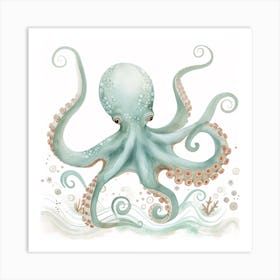Storybook Style Octopus With Waves 4 Art Print