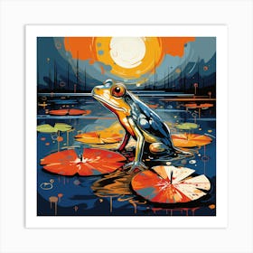 Frog On Lily Pads Art Print