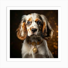 English Spaniel Puppy Sporting A Gleaming Gold Collar Ears Drooping Slightly Eyes Gleaming With Yo (11) Poster