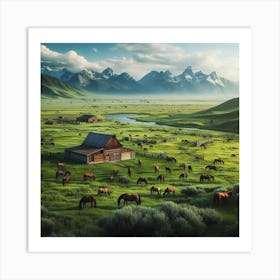 Horses Grazing In The Mountains Art Print