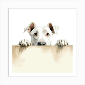 Dog Peeking Over A Sign 6 Art Print