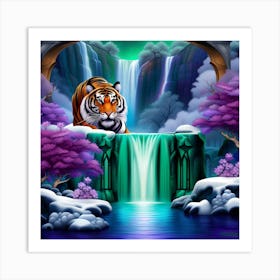 Tiger By The Waterfall 1 Art Print