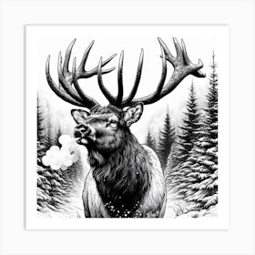 Line Art elk 3 Art Print