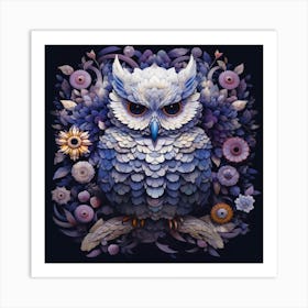 Owl with flowers 1 Art Print