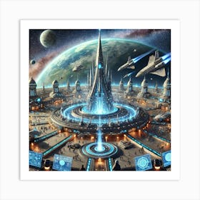 A Futuristic Science Fiction Scene Showcasing A Gr Art Print