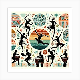 Tribal African Art men silhouettes 3 Art Print