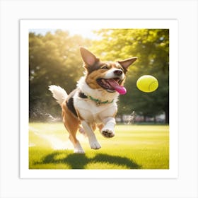 Dog Playing With Tennis Ball Art Print