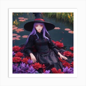 Witch In The Pond Art Print