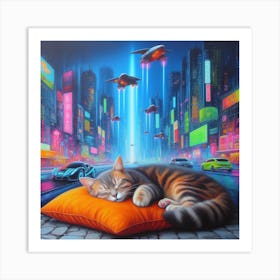 Cat Sleeping In The City 2 Art Print