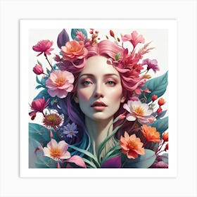 WOMAN WITH FLOWERS 406 Art Print