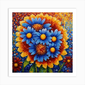 Pointillist on canvas "Flower of Daisies" 5 Art Print