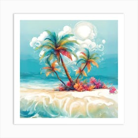 Palm Trees On The Beach Art Print