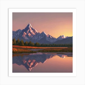 Sunset At The Grand Teton, Illustrate A Close Up Of A Blooming Flower With Intricate Art Print