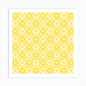 Floral Checker Yellow Square Art Print