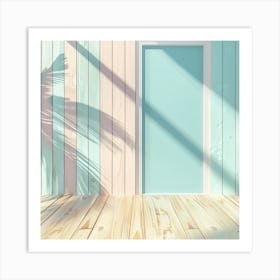 Beach Scene With Blue Door And Palm Tree Art Print