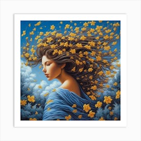 Woman With Flowers In Her Hair 1 Art Print