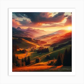 Sunset In The Mountains 4 Art Print