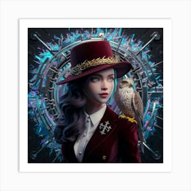 Portrait Of A Woman Holding A Bird Art Print