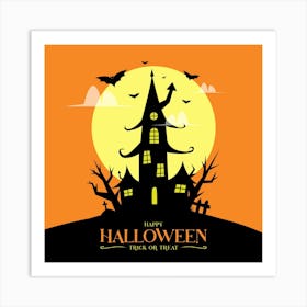 Halloween House With Bats Art Print