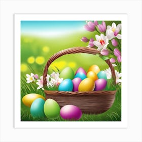 Easter Basket With Colorful Eggs Art Print