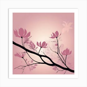 Branches With Pink Flowers And Luminous Background Art Print