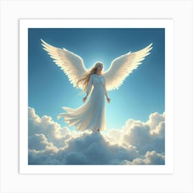 A Celestial Being With Ethereal Wings Standing On A Cloud 1 Art Print