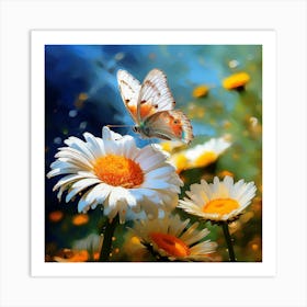Butterfly On Daisies 1 Art Print