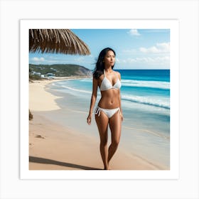 Woman In A Bikini On The Beach Art Print