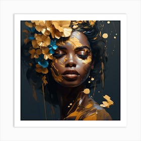 Woman With Flowers On Her Face 2 Art Print