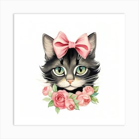 Black Cat With Pink Bow 2 Art Print